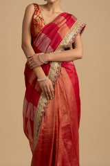 Pink-red Shaded Pure tissue Silk banarasi handloom Saree