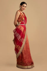 Pink-red Shaded Pure tissue Silk banarasi handloom Saree