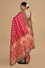 Rani Pink Pure Silk Banarasi handloom Saree