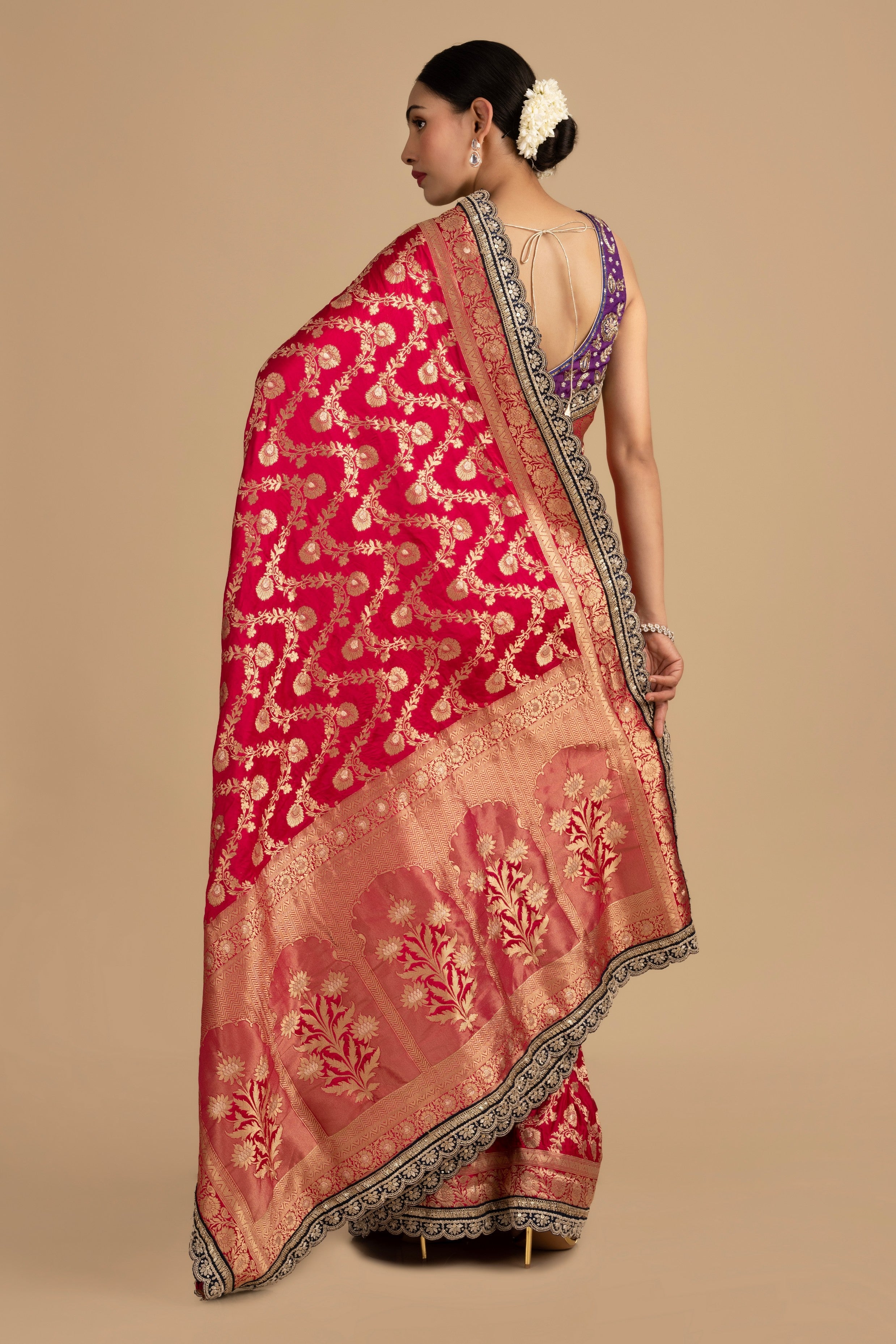 Rani Pink Pure Silk Banarasi handloom Saree
