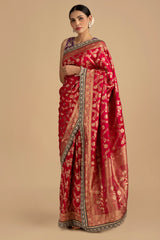 Rani Pink Pure Silk Banarasi handloom Saree