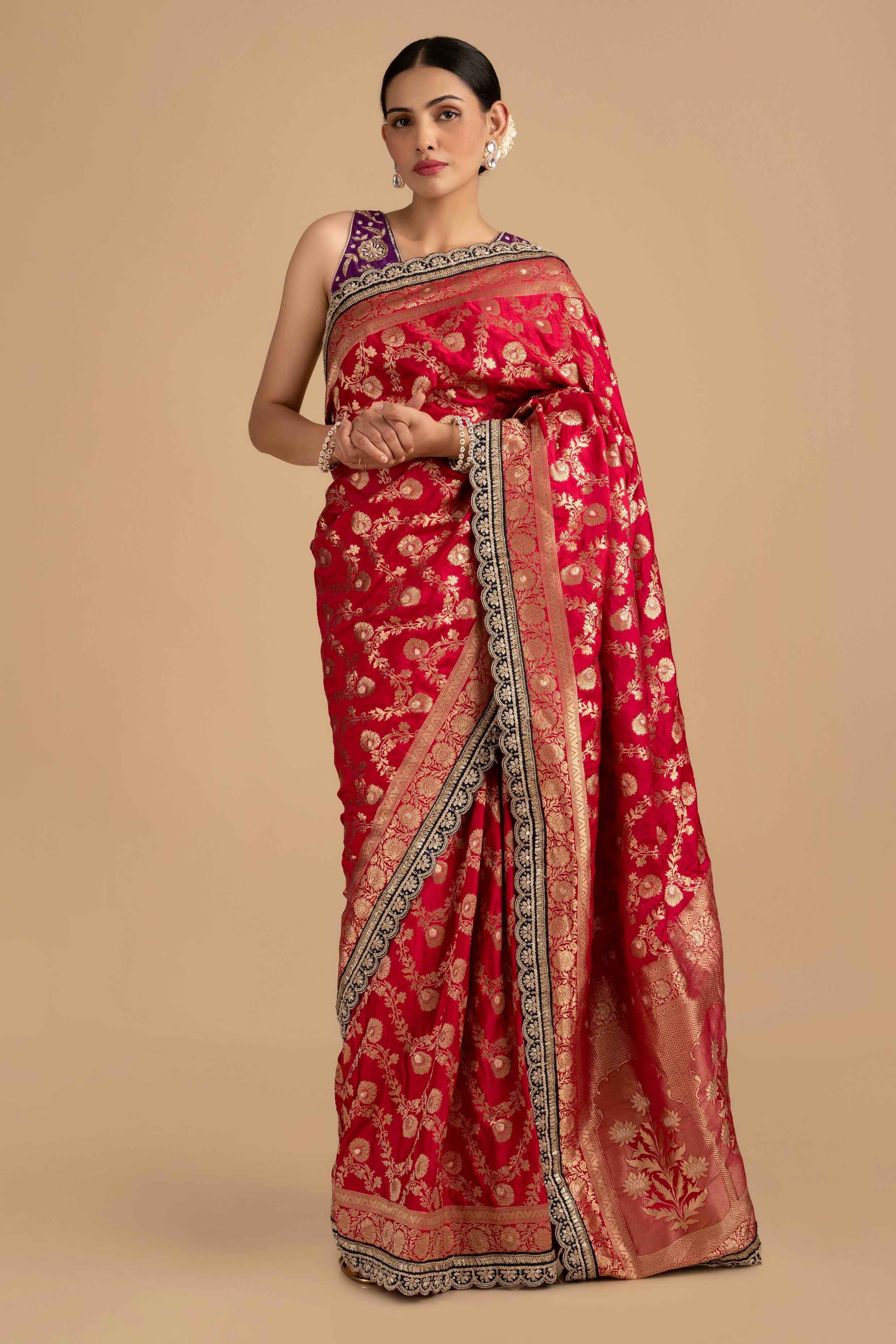 Rani Pink Pure Silk Banarasi handloom Saree