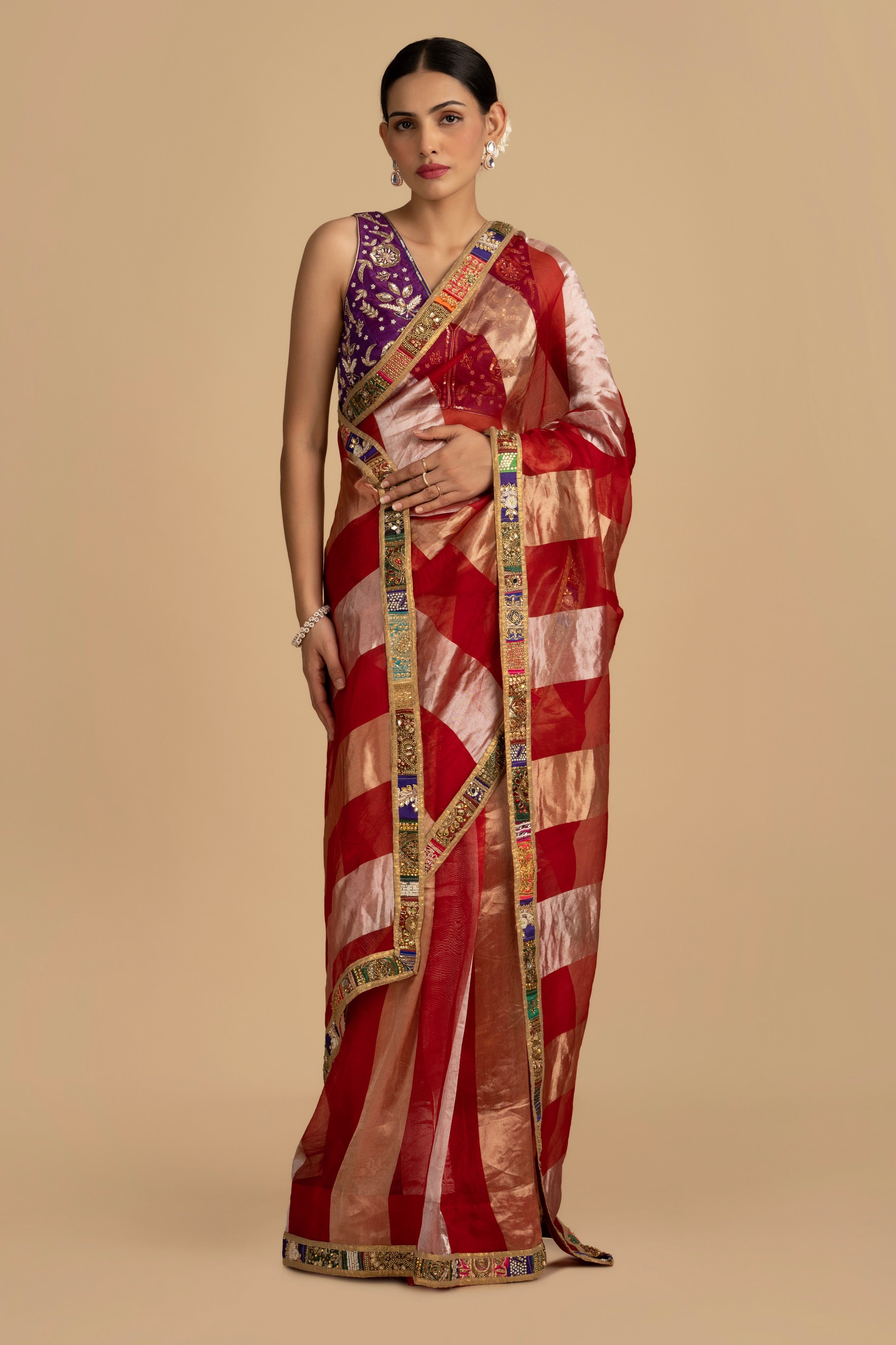 Red Pure Organza Silk Banarasi Handloom Saree