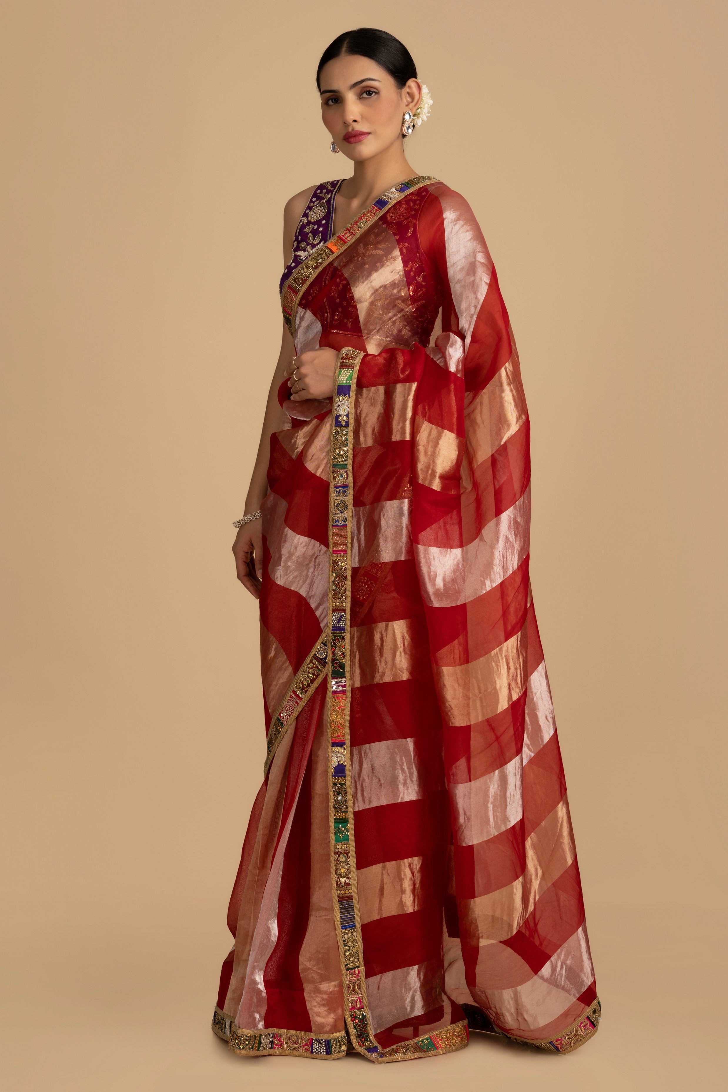 Red Pure Organza Silk Banarasi Handloom Saree