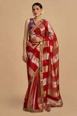 Red Pure Organza Silk Banarasi Handloom Saree