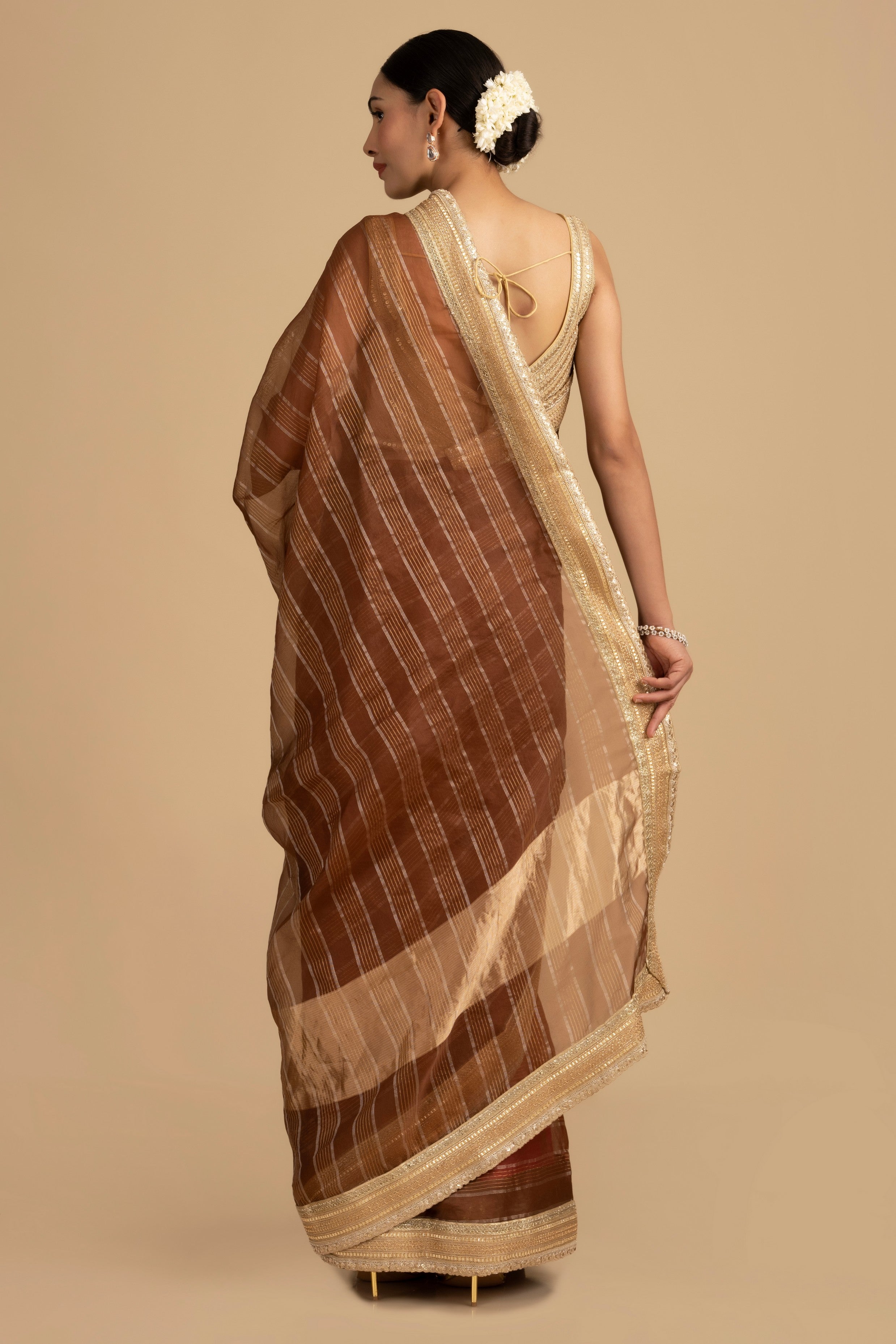 Copper Brown Shad Pure Tissue Silk banarasi Handloom Saree