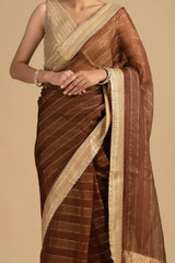 Copper Brown Shad Pure Tissue Silk banarasi Handloom Saree