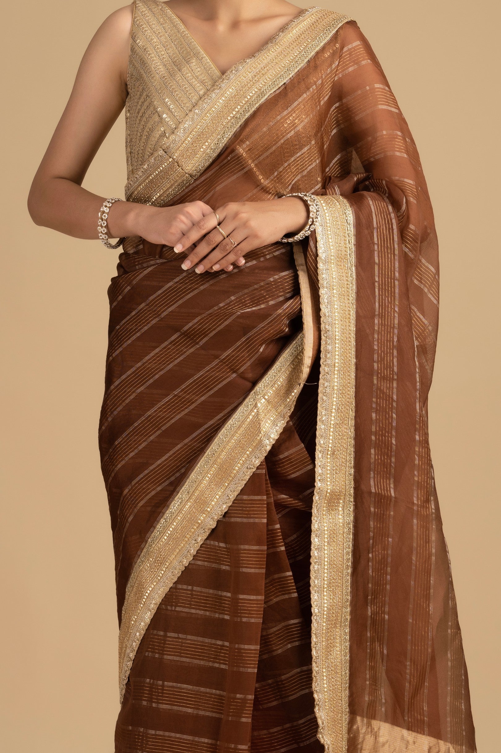 Copper Brown Shad Pure Tissue Silk banarasi Handloom Saree