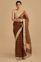 Copper Brown Shad Pure Tissue Silk banarasi Handloom Saree