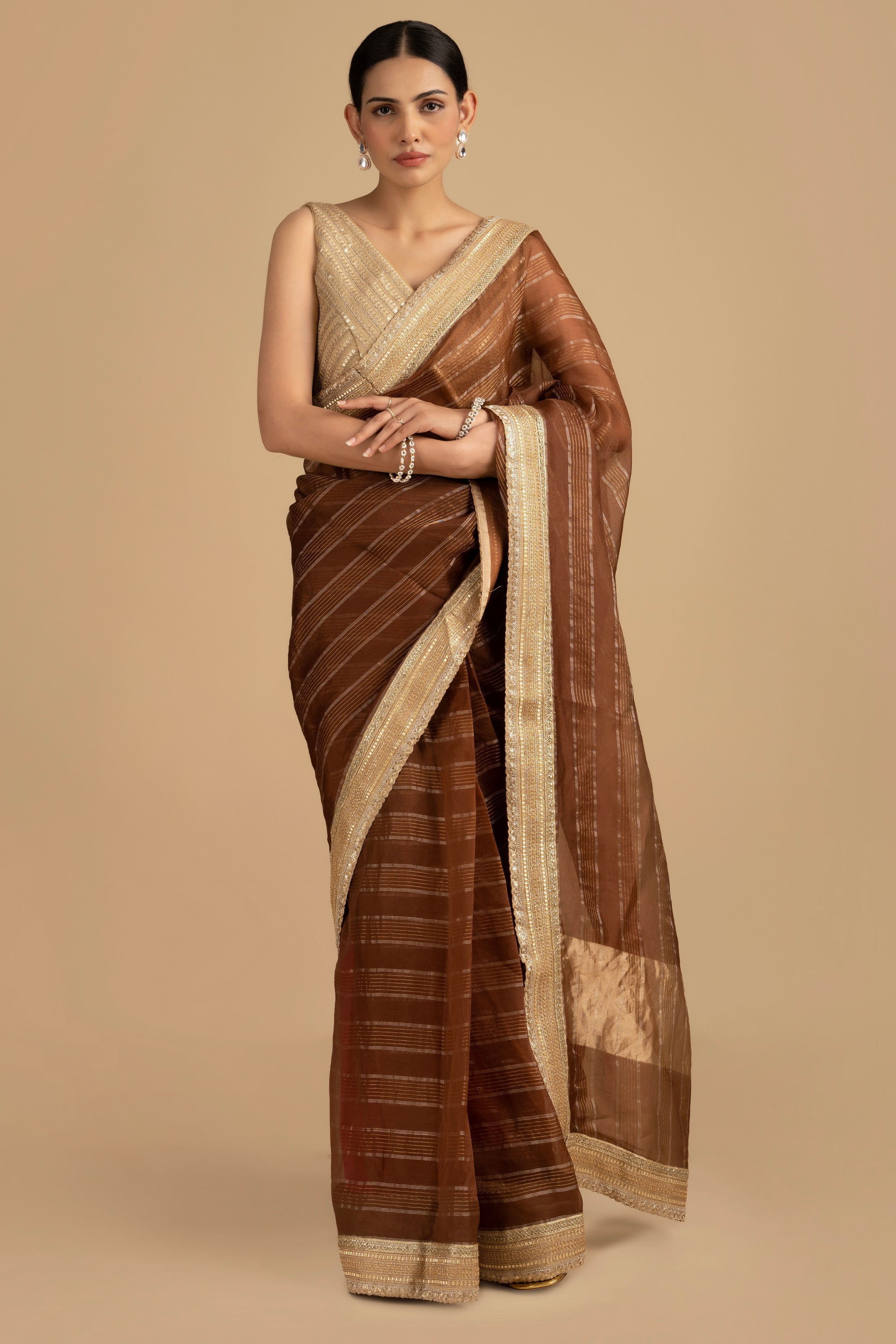 Copper Brown Shad Pure Tissue Silk banarasi Handloom Saree