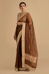 Copper Brown Shad Pure Tissue Silk banarasi Handloom Saree