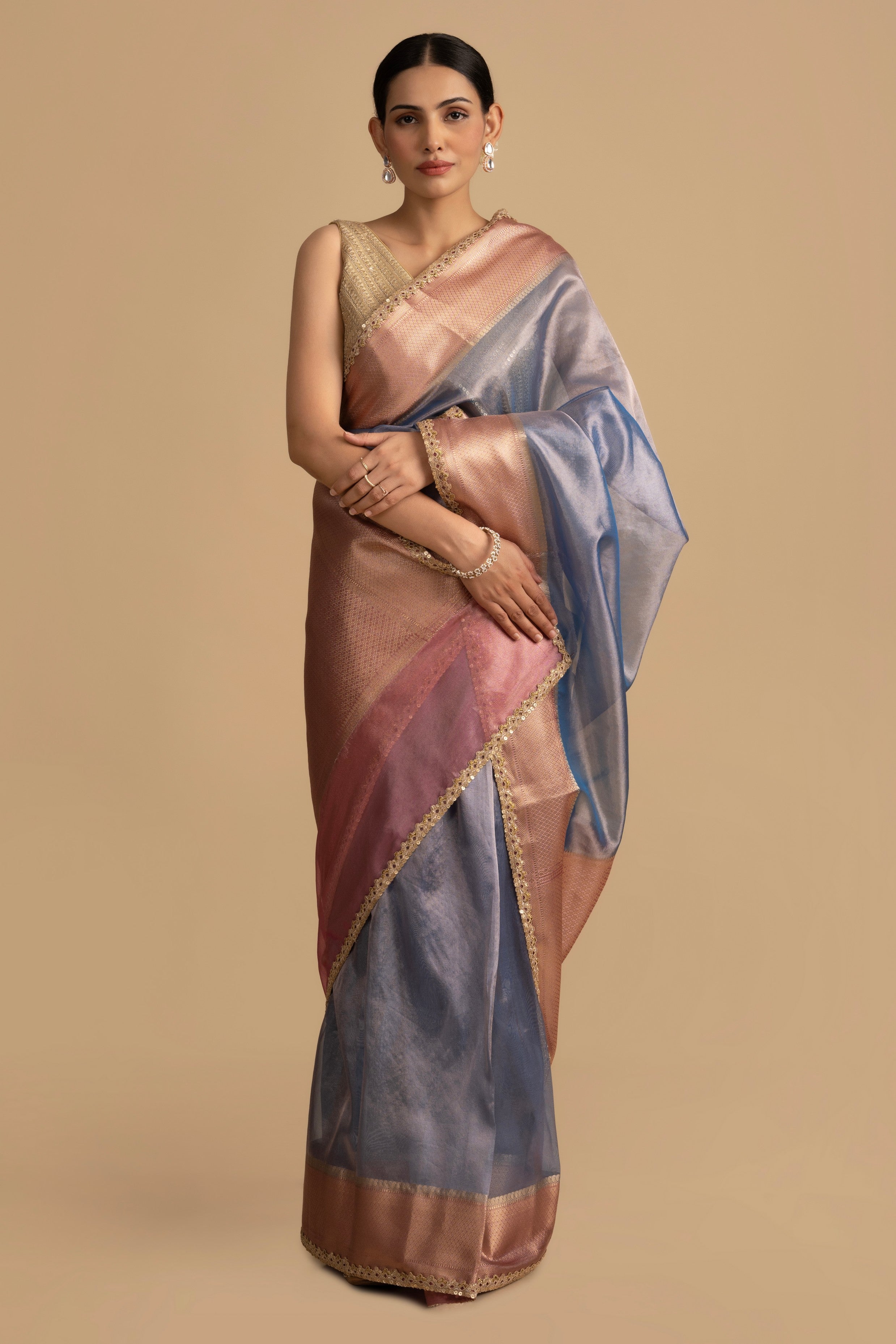 Sage Blue Pure tissue Silk banarasi handwork Saree