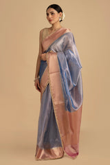 Sage Blue Pure tissue Silk banarasi handwork Saree