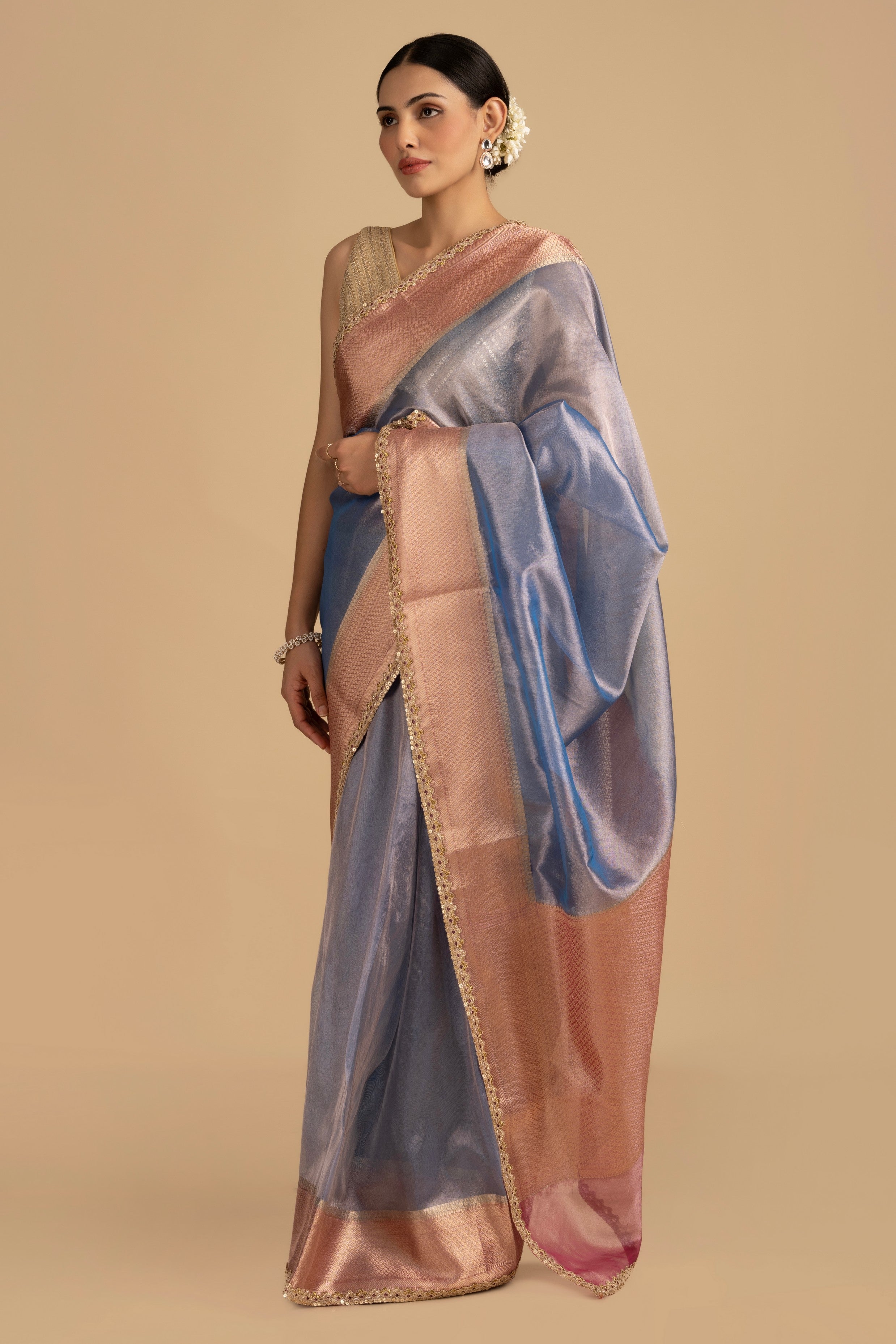 Sage Blue Pure tissue Silk banarasi handwork Saree