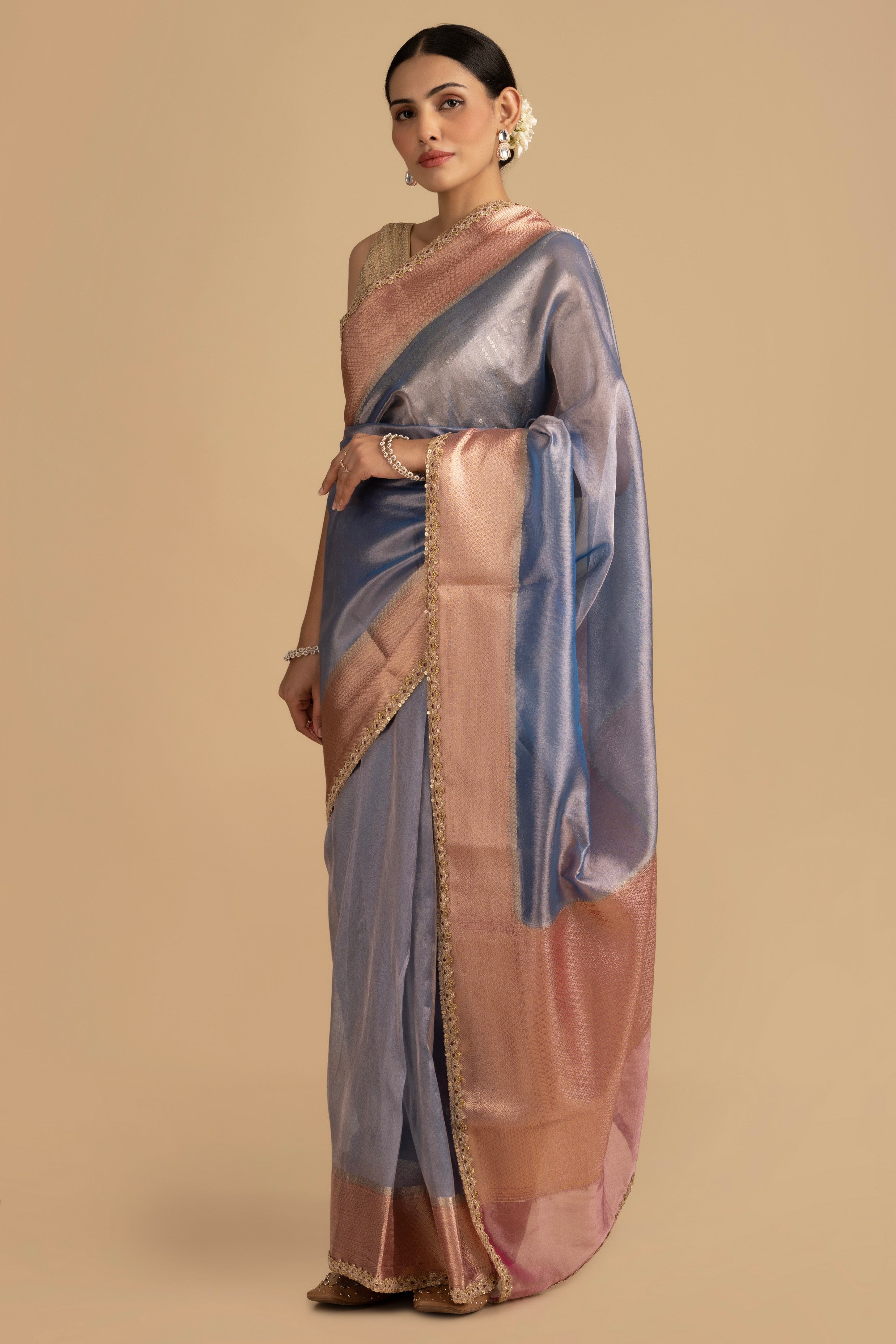 Sage Blue Pure tissue Silk banarasi handwork Saree