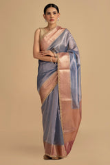 Sage Blue Pure tissue Silk banarasi handwork Saree