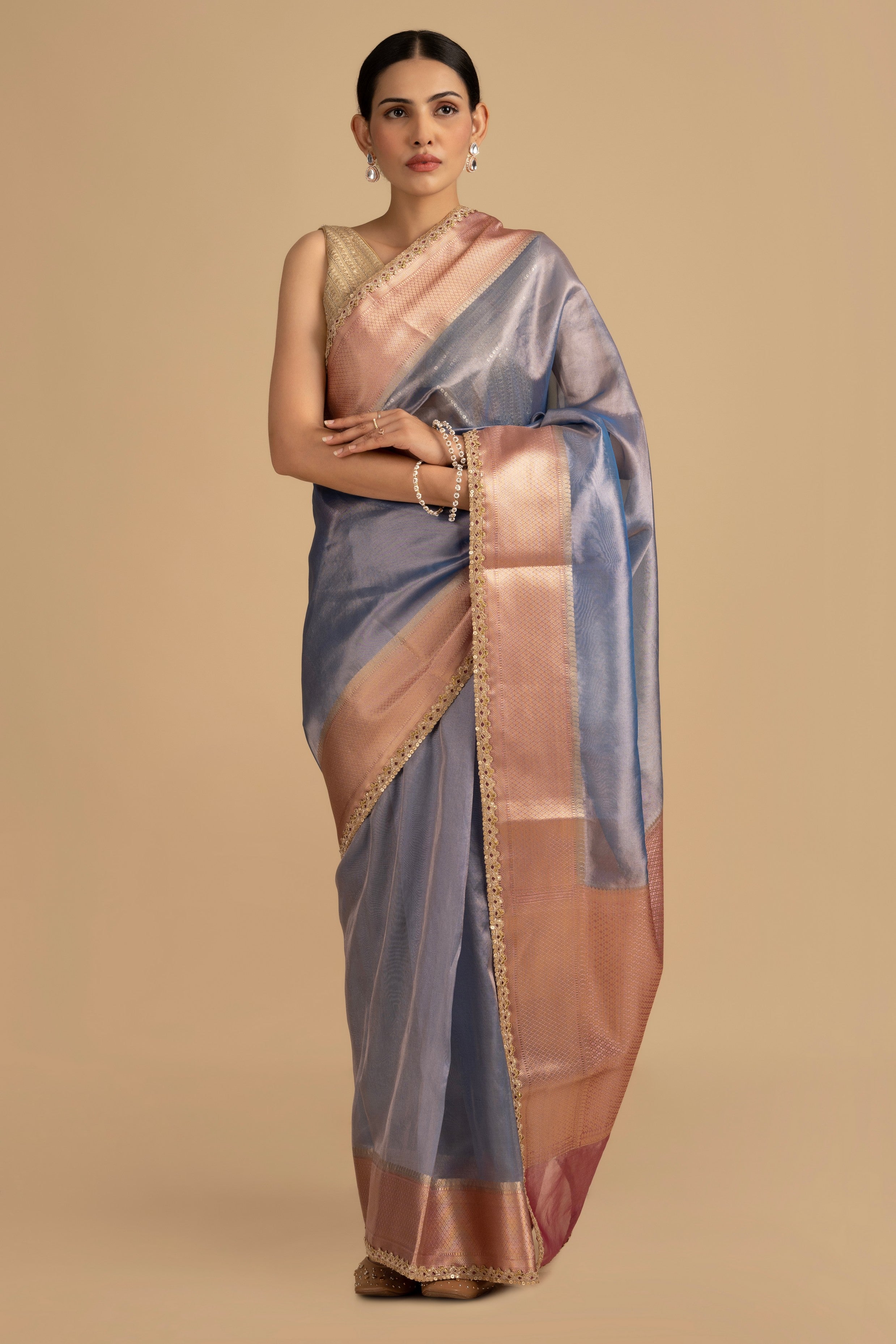 Sage Blue Pure tissue Silk banarasi handwork Saree