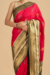 Magenta-Green Pure Katan Silk Banarasi Handloom Saree