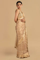 Golden Pure Tissue Silk Banarasi Hand Embroidered Saree