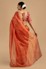 Red Pure Organza Zari silk banarasi Handloom Saree
