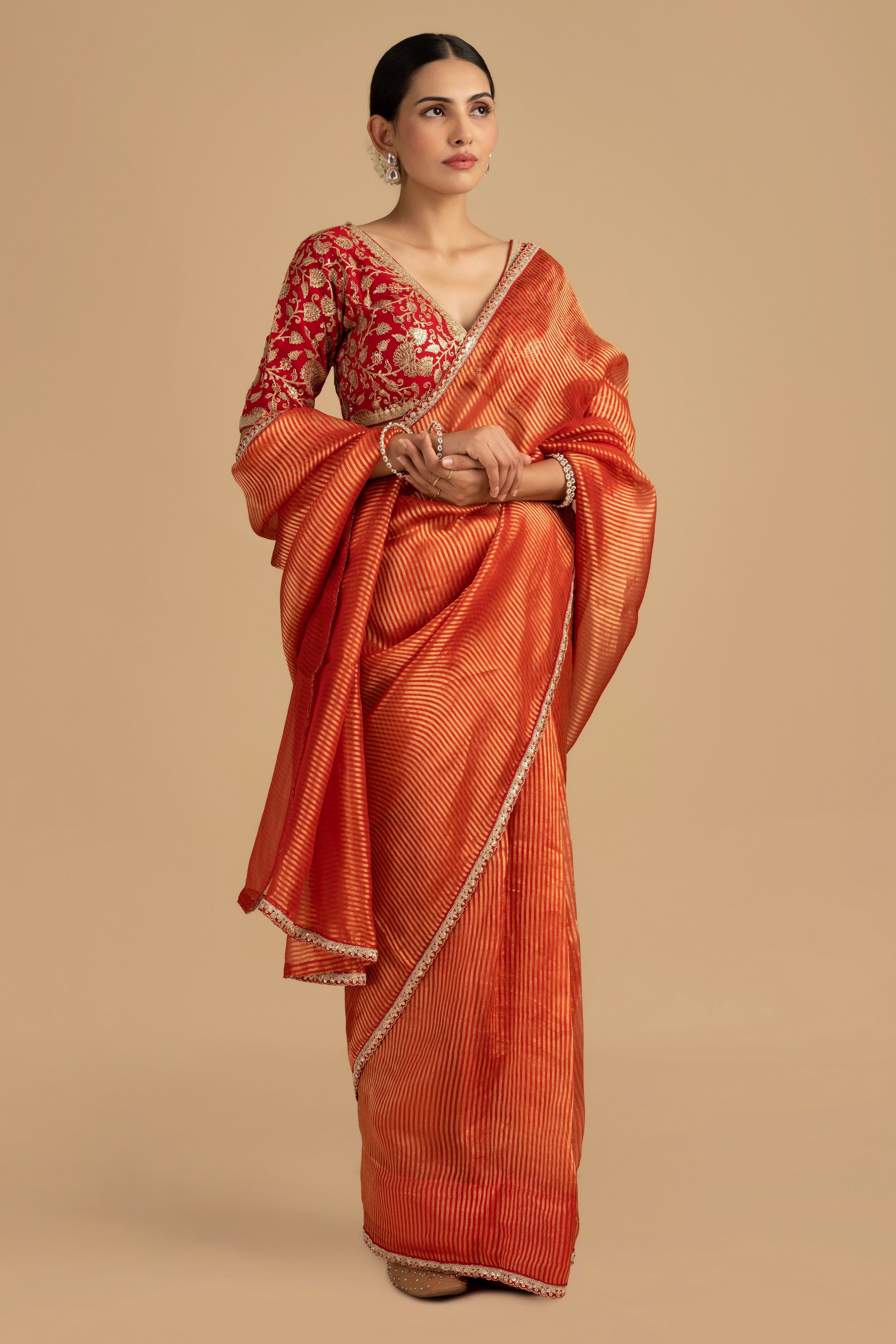 Red Pure Organza Zari silk banarasi Handloom Saree