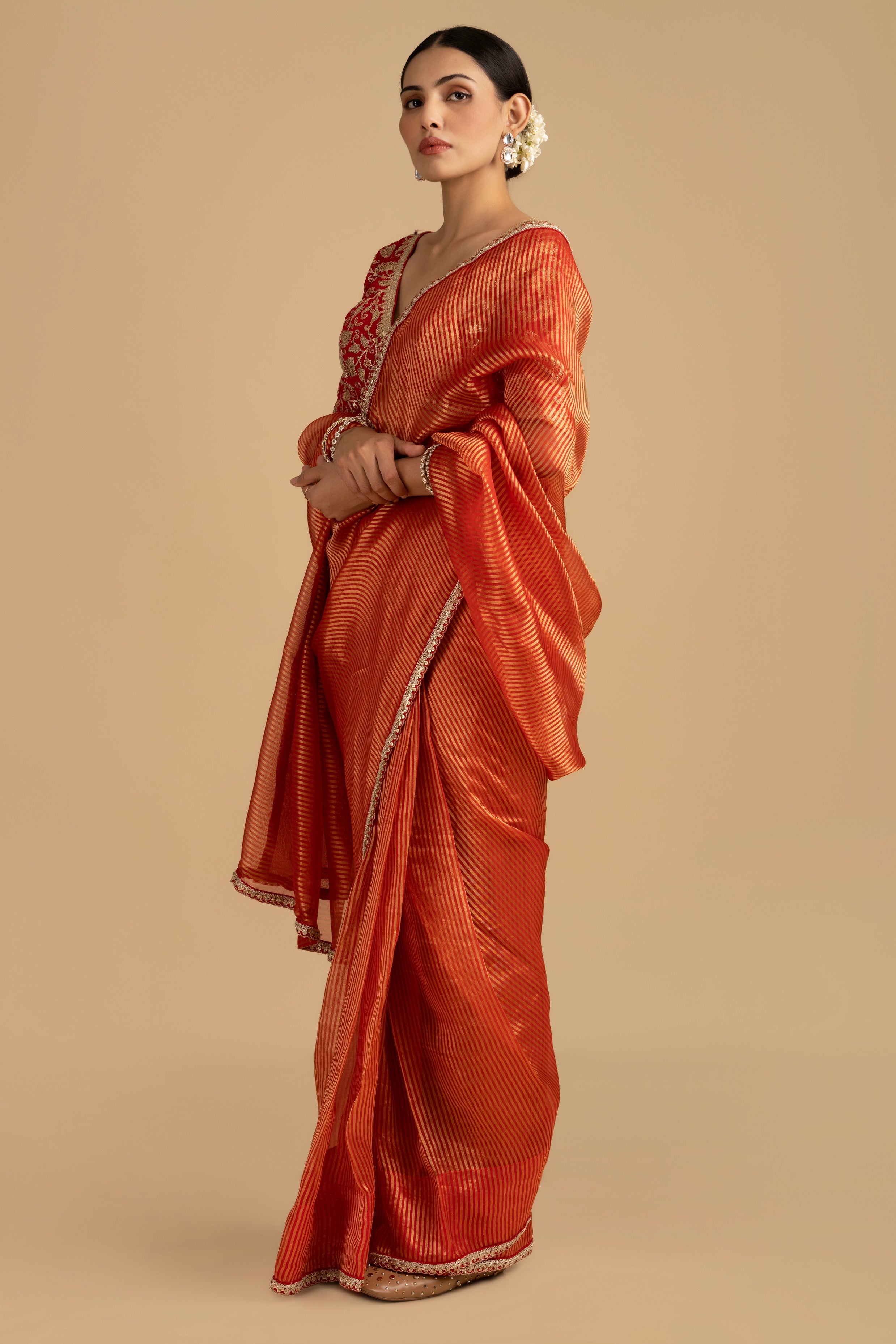 Red Pure Organza Zari silk banarasi Handloom Saree