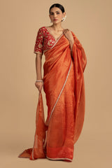 Red Pure Organza Zari silk banarasi Handloom Saree