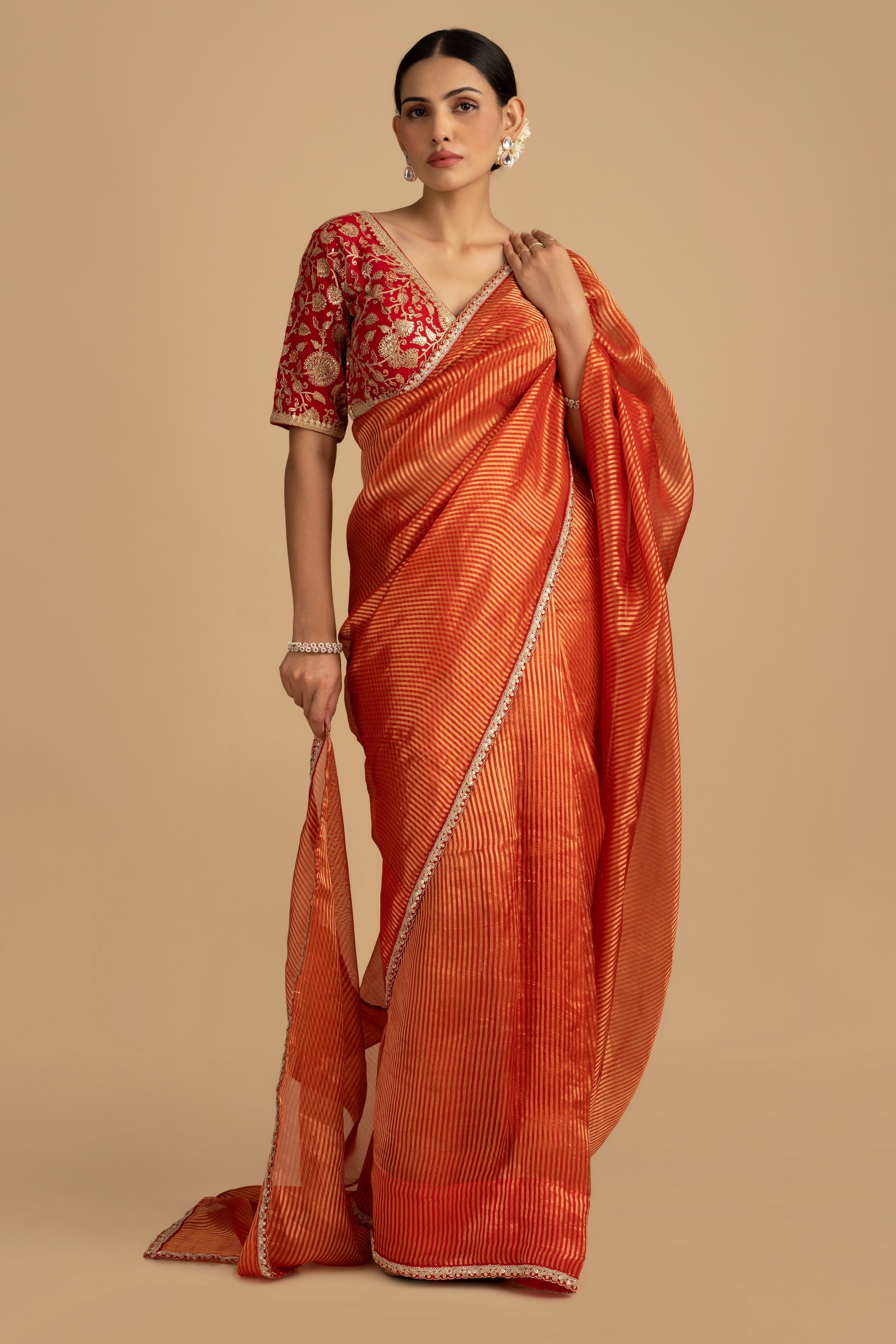 Red Pure Organza Zari silk banarasi Handloom Saree