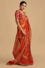 Red Pure Organza Zari silk banarasi Handloom Saree