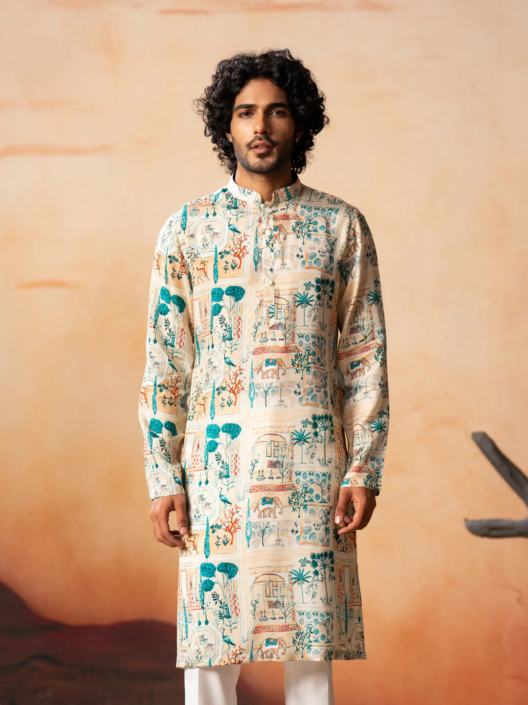 Foret Classic Forest Print Silk Kurta