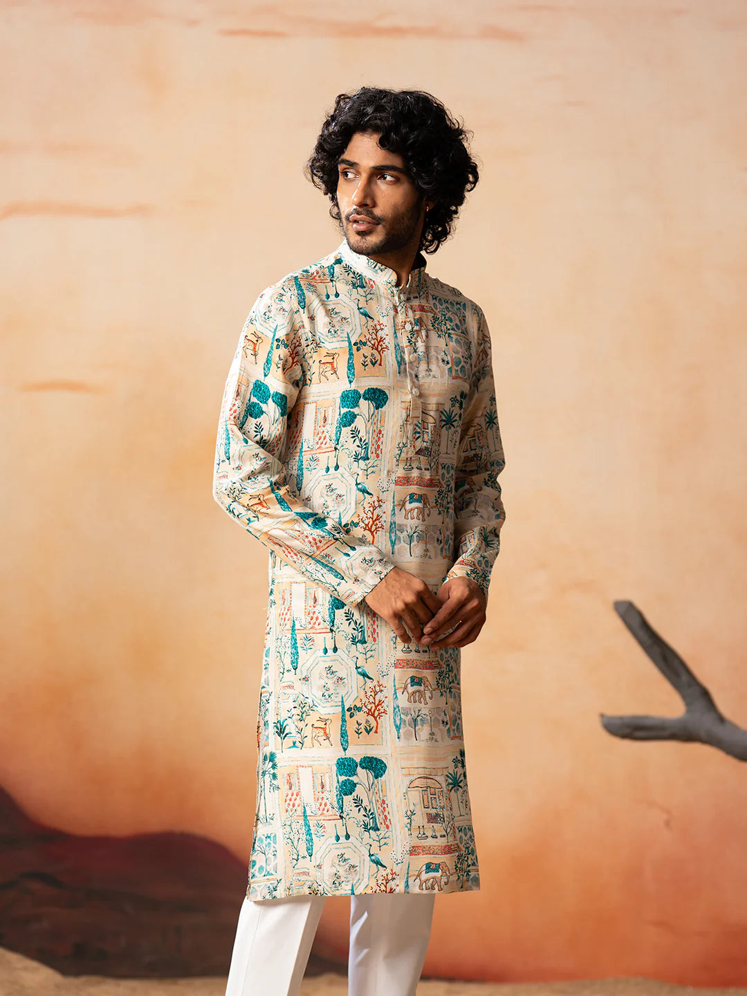 Foret Classic Forest Print Silk Kurta