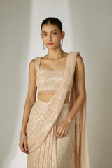 Cream Sequin Saree Set