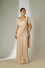 Cream Sequin Saree Set