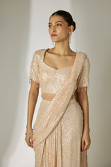 Cream Sequin Saree Set