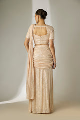 Cream Sequin Saree Set