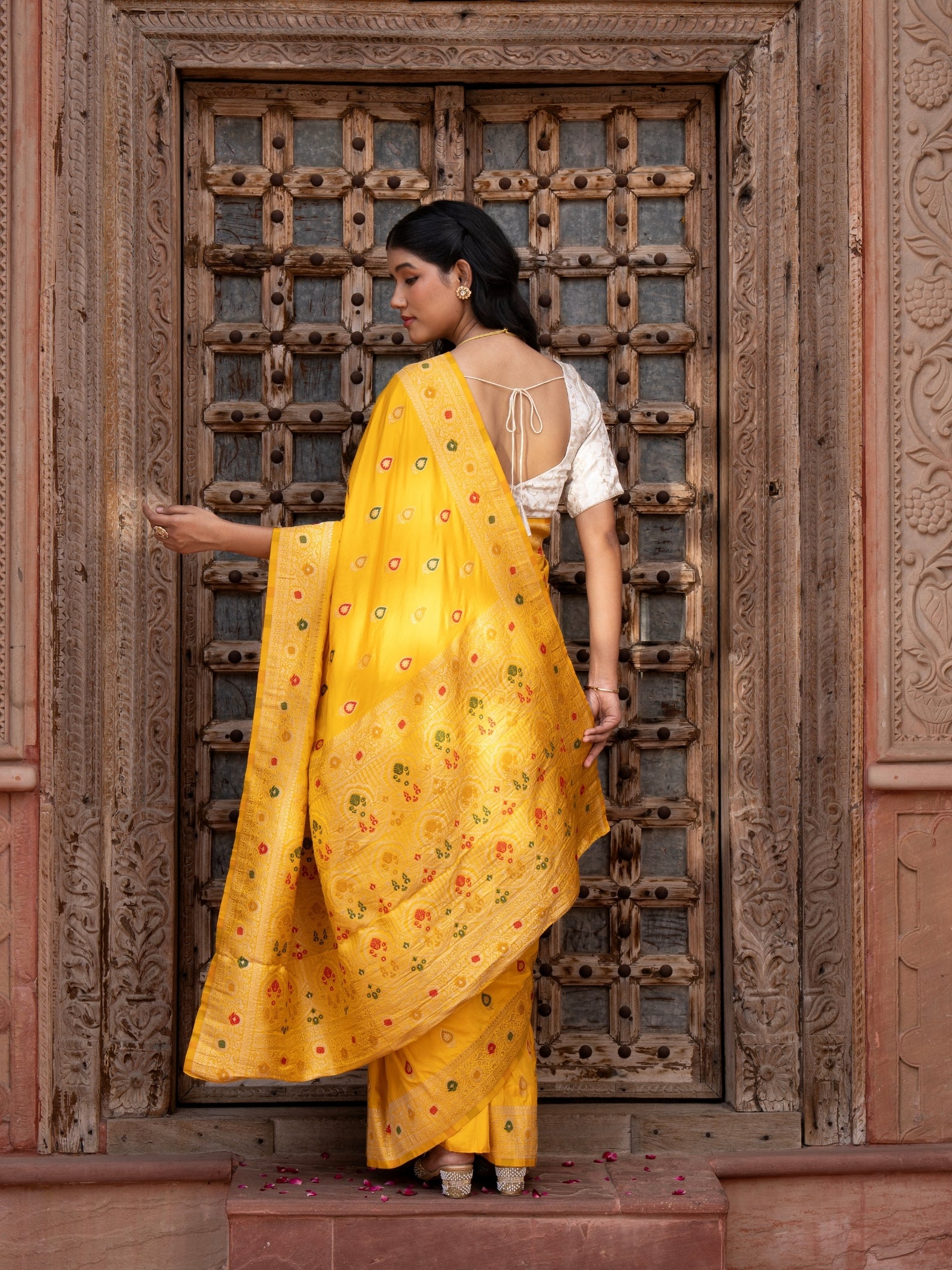 Mustard Yellow Pure Katan Silk Banarasi Handloom Saree