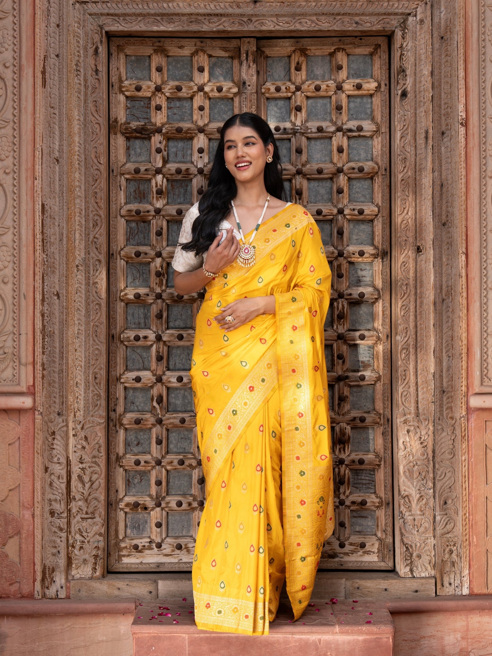 Mustard Yellow Pure Katan Silk Banarasi Handloom Saree