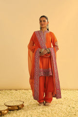 Rayana - Orange A-line Kurta with Salwar & Dupatta