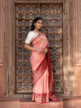 Peach Shaded Motif Pure Katan Silk Banarasi Handloom Saree