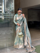 Sky blue Pure Tissue Silk Banarasi Handloom Saree