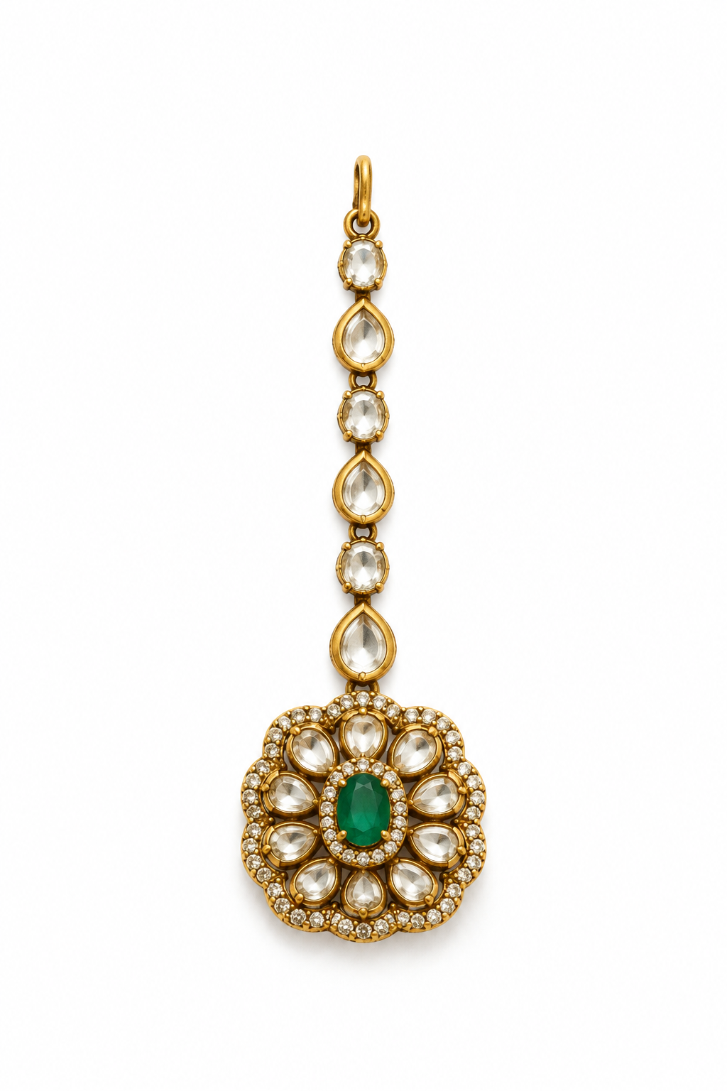 Emerald Kundan Three Layered Necklace Set 09