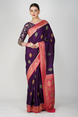 Purple Pure Katan Silk Banarasi Handloom Saree