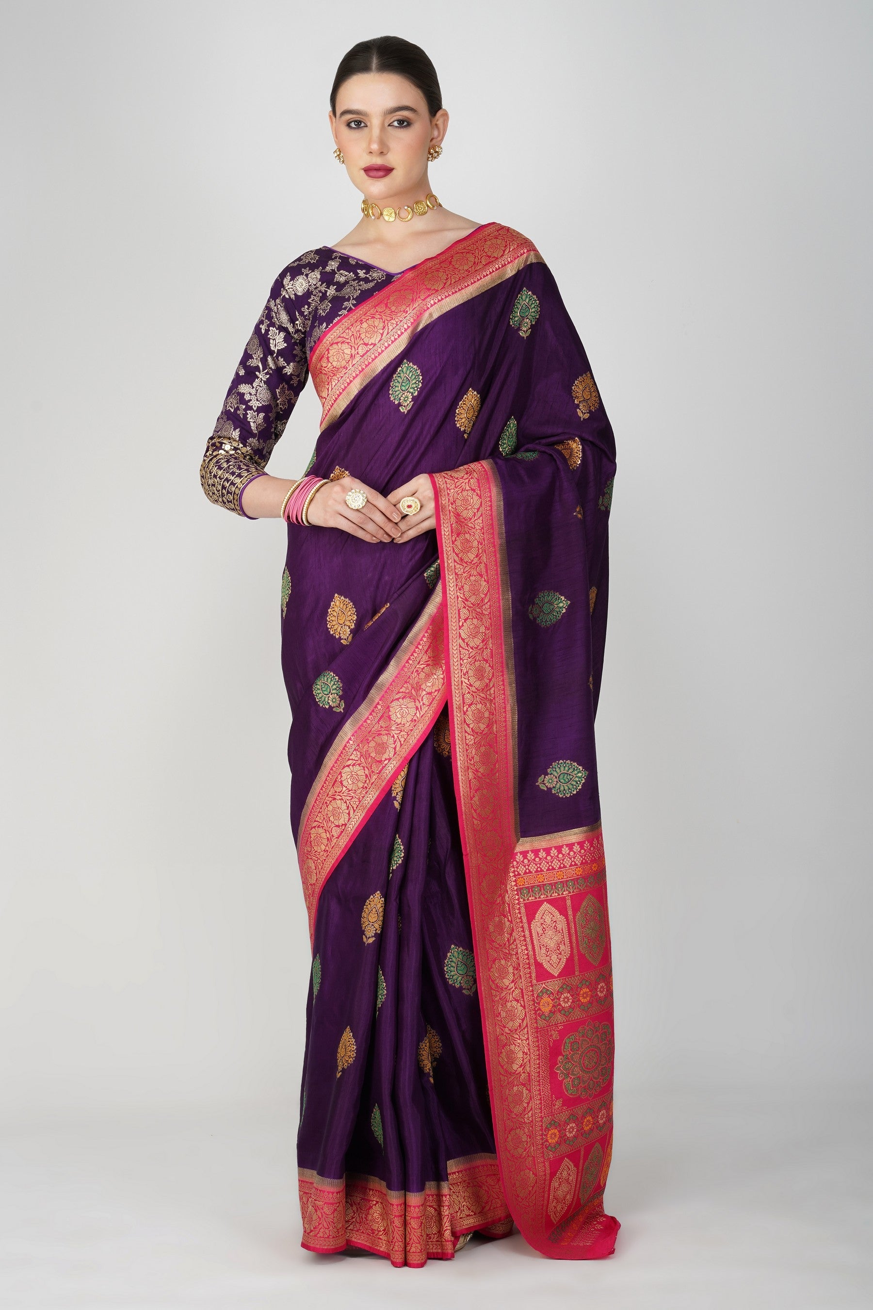 Purple Pure Katan Silk Banarasi Handloom Saree
