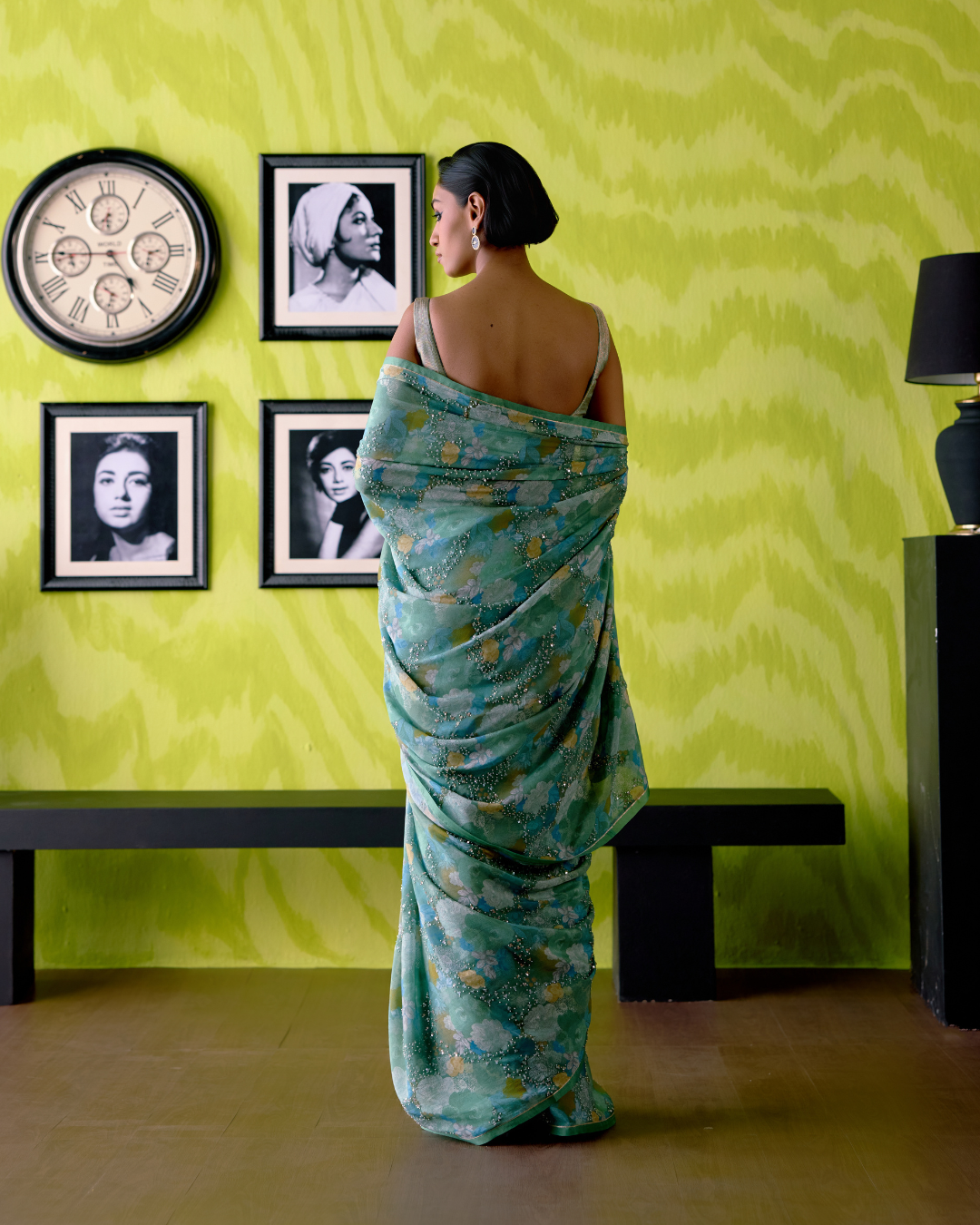 Green Apple Floral Print Saree with Blouse