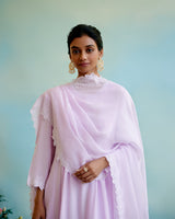 Lilac Pearl Kurta in Silky Modal with Beaded Smocking and Delicate Lace Detaling