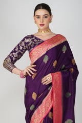 Purple Pure Katan Silk Banarasi Handloom Saree