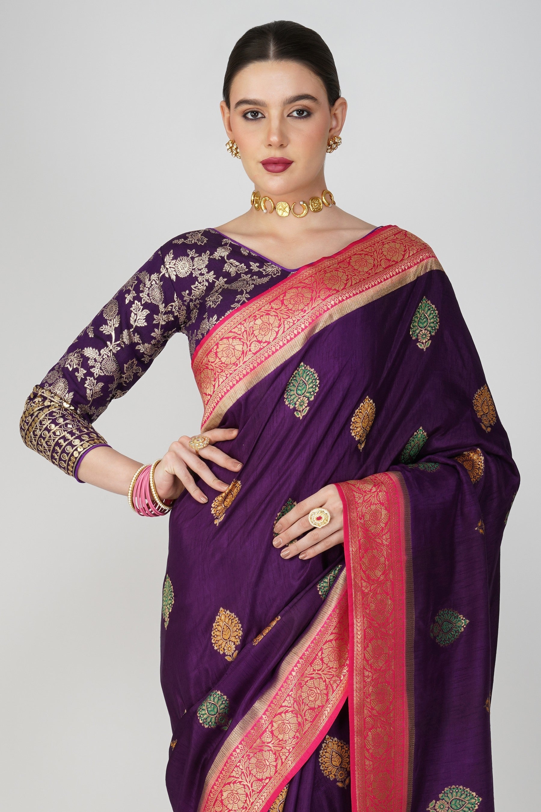 Purple Pure Katan Silk Banarasi Handloom Saree