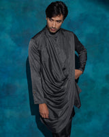 Charcoal Gray hand embroidered contemporary jacket set
