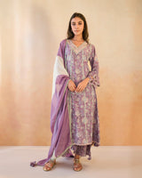 Mauve Chintz Cutwork Cotton Kurta with Wide Leg Pants