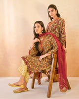 Brown Petal Scallop Cotton Kurta with Tulip Pants